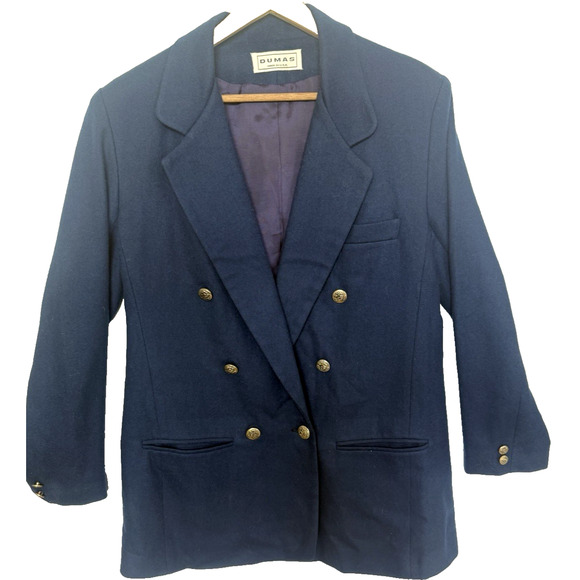 Vintage Dumas Womens Navy Wool Doublebreasted Blazer Size 10 Gold Buttons USA - Picture 1 of 13